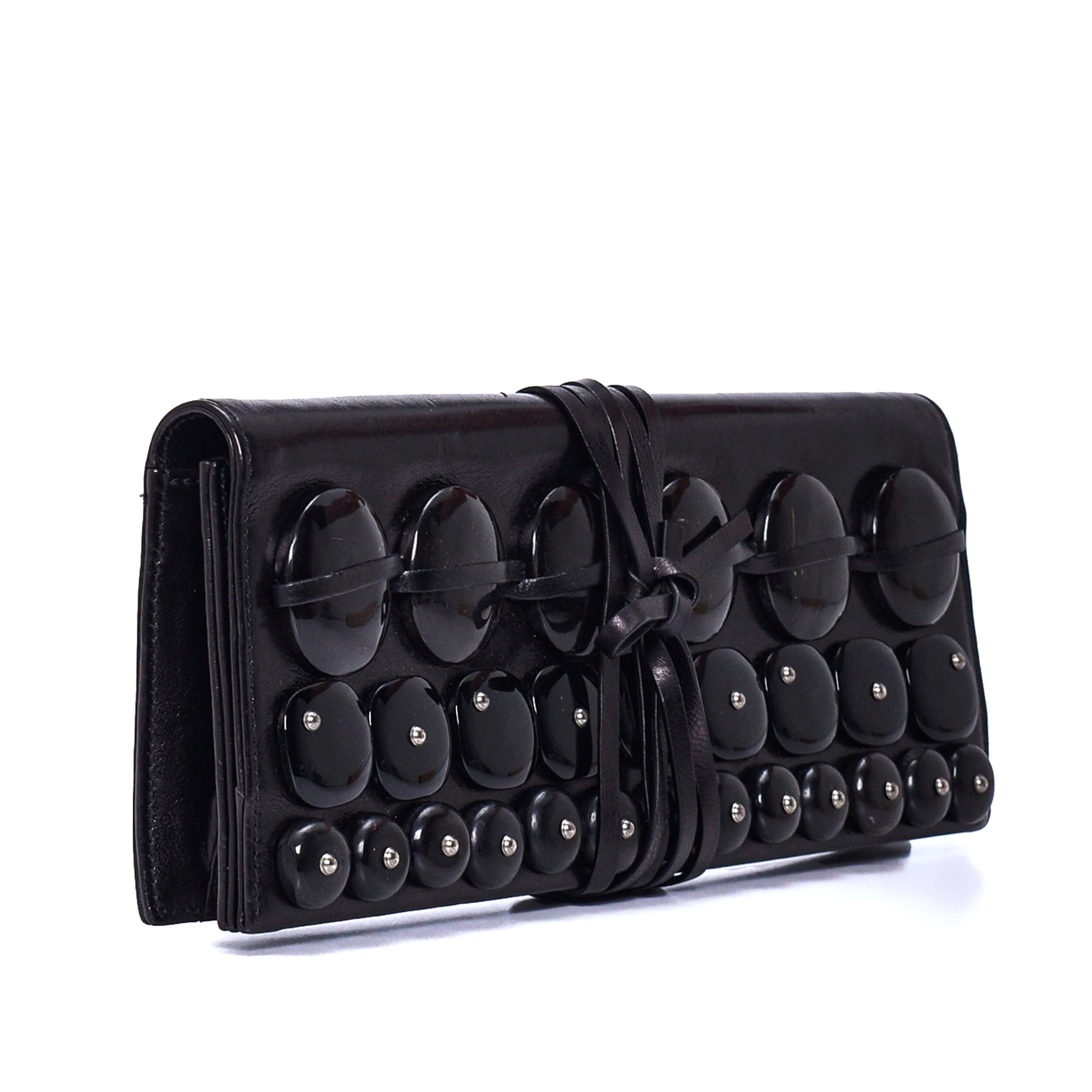 Yves Saint Laurent - Black Leather Stone Detail Clutch